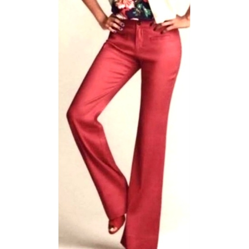 Cabi 5503L Trouser Pants Red Linen Blend Wide Leg Womens Size 10 Flare‎
